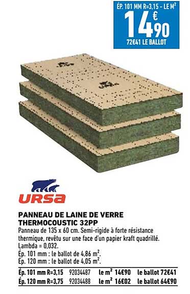 Panneau De Laine De Verre Thermocoustic 32pp Ursa