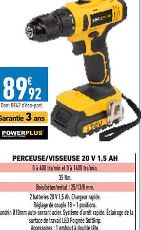 perceuse/visseuse 20v 1,5Ah powerplus
