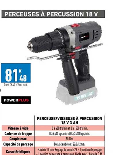 perceuse/visseuse à percussion 18v 3Ah powerplus