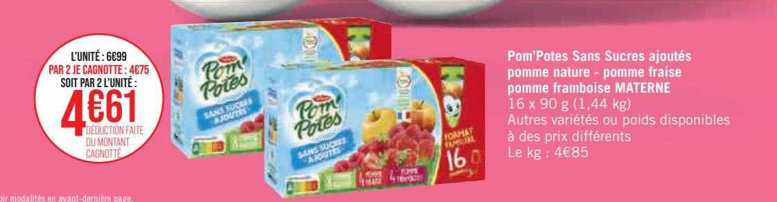 Pom'potes Sans Sucres Ajoutés Pomme Nature - Pomme Fraise Pomme Framboise Materne