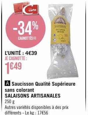 saucisson qualité supérieure sans colorant salaisons artisanales