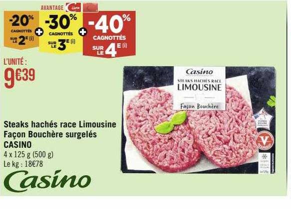steaks hachés race limousine façon bouchère surgelés casino