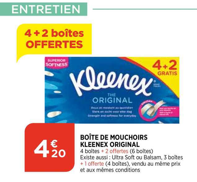 boîte de mouchoirs kleenex original 4+2 offertes