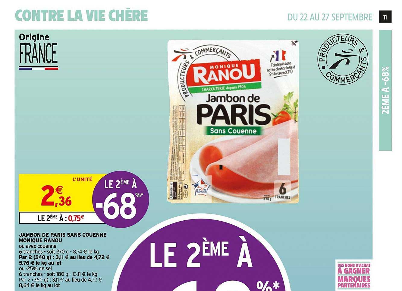 jambon de paris sans couenne monique ranou le 2ème à -68%