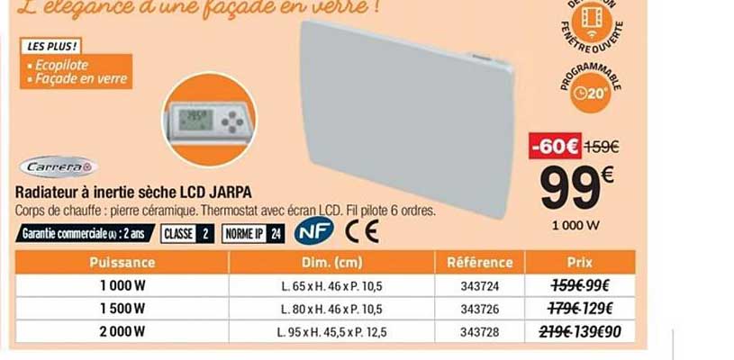 radiateur à inertie sèche lcd jarpa carrera