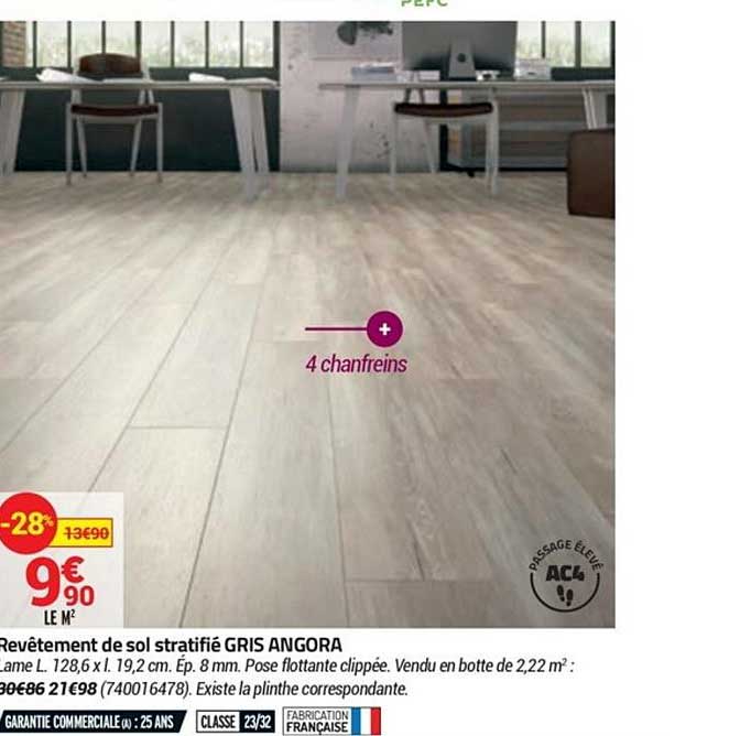 revêtement de sol stratifié gris angora