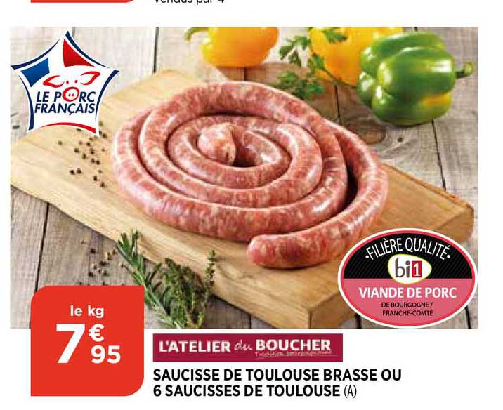 saucisse de toulouse brassé ou 6 saucisses de toulouse l'atelier du boucher