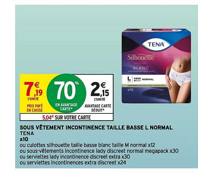 sous vêtement incontinence taille basse l normal tena x 10