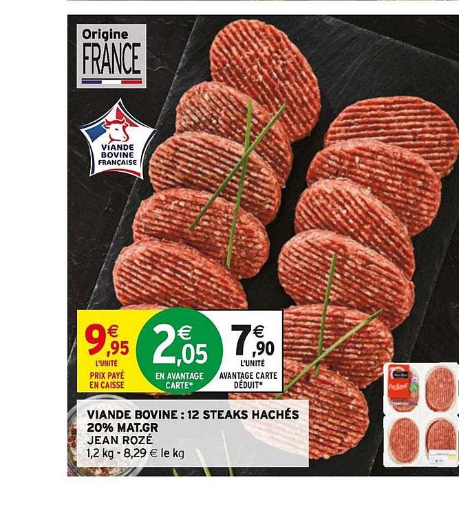 viande bovine 12 steaks hachés 20% m.g. jean rozé