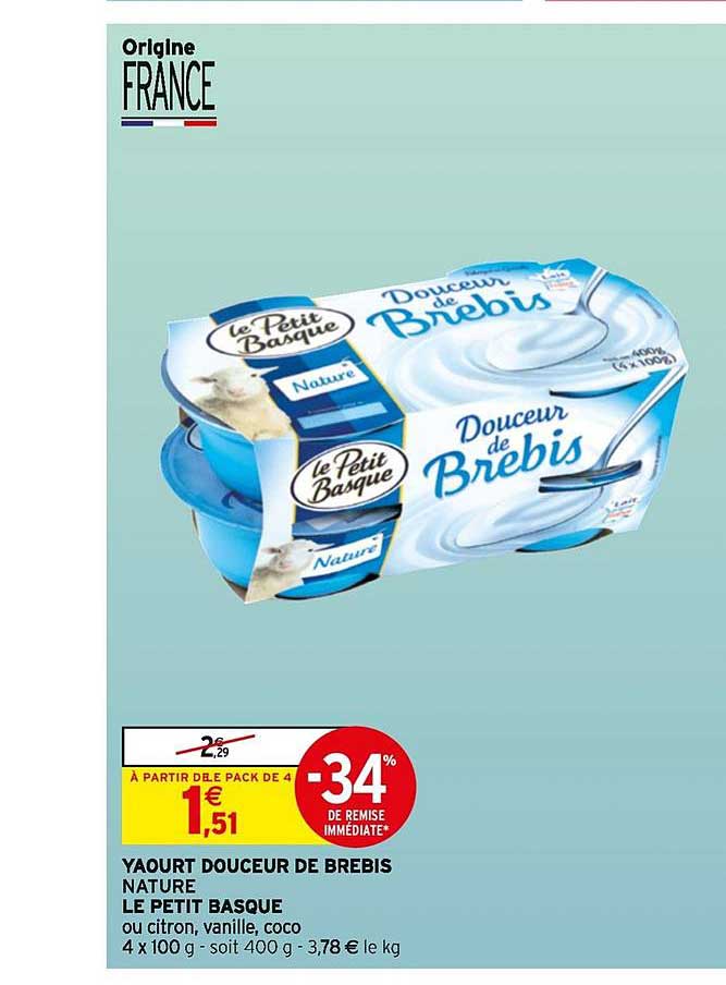 Yaourt Douceur De Brebis Nature Le Petit Basque -34% De Remise Immédiate