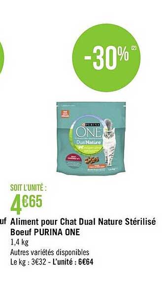 aliment pour chat dual nature stérilisé bœuf purina one