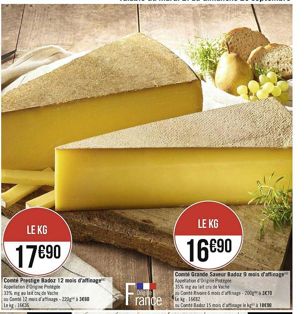 comté prestige badoz 12 mois d'affinage, comté grande saveur badoz 9 mois d'affinage