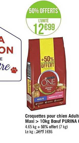 croquettes pour chien adulte maxi > 10kg bœuf purina one