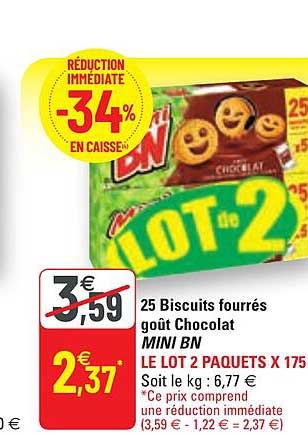 25 Biscuits Fourrés Goût Chocolat Mini Bn