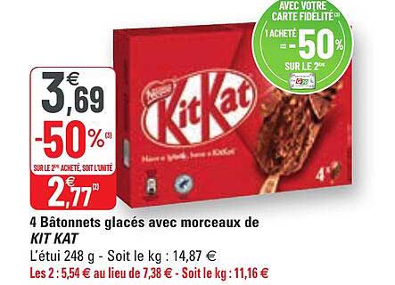 4 Bâtonnets Glacés Avec Morceaux De Kit Kat