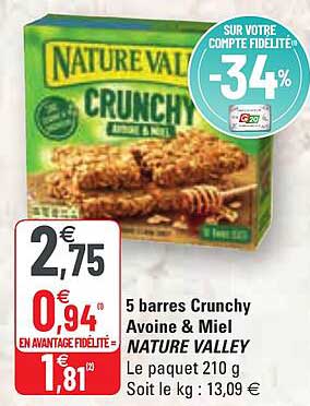 5 barres crunchy avoine & miel nature valley