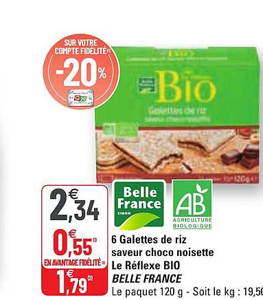 6 galettes de riz saveur choco noisette le réflexe bio belle france