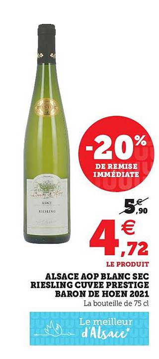 alsace aop blanc sec riesling cuvée prestige baron de hoen 2021