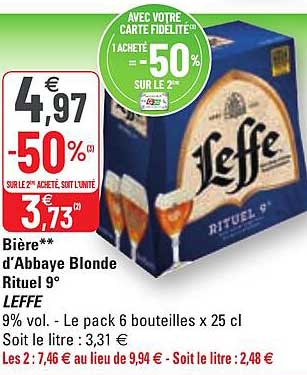 bière d'abbaye blonde rituel 9° leffe