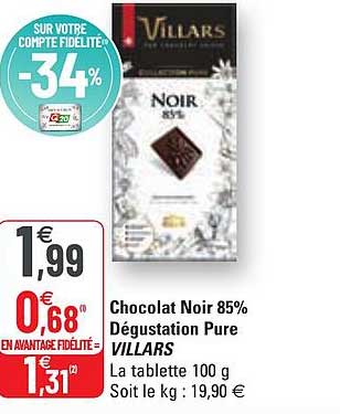 chocolat noir 85% dégustation pure villars