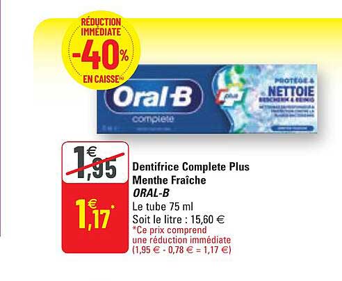 dentifrice complete plus menthe fraîche oral-b