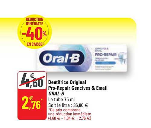 dentifrice original pro-repair gencives & email oral-b