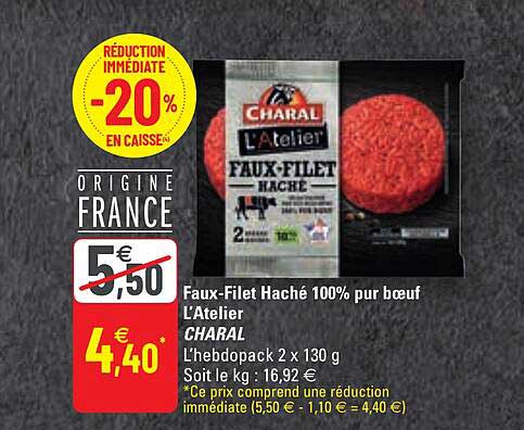 faux-filet haché 100% pur boeuf l'atelier charal