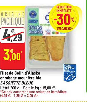 filet de colin d'alaska enrobage meunière bio l'assiette bleue