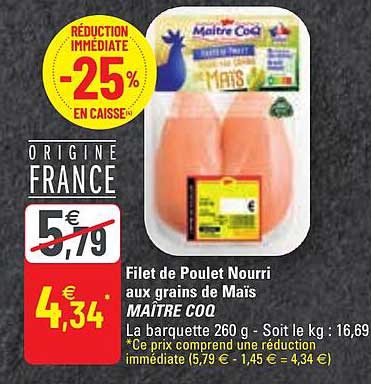 filet de poulet nourri aux grains de maïs maître coq