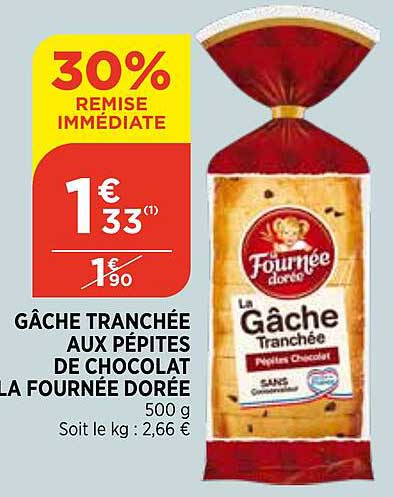 gâche tranchée aux pépites de chocolat la fournée dorée