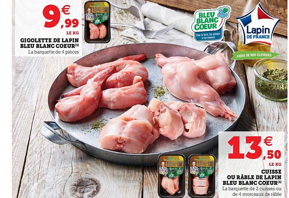 gigolette de lapin bleu blanc cœur, cuisse ou râble de lapin bleu blanc coeuf