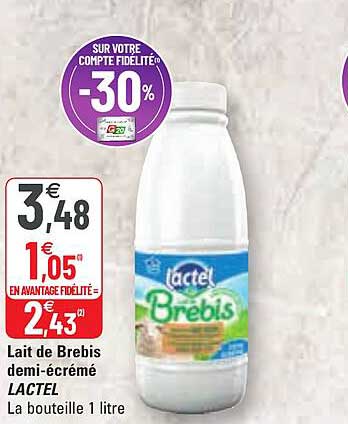 lait de brebis demi-écrémé lactel