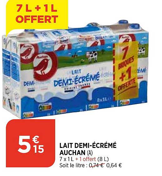 Lait Demi-écrémé Auchan