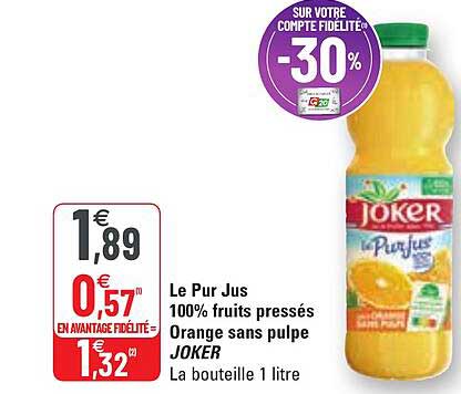 le pur jus 100% fruits pressés orange sans pulpe joker
