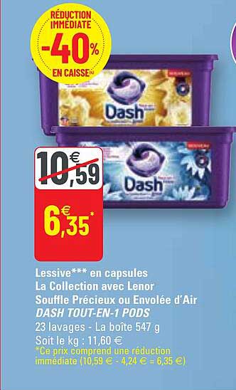 lessive en capsules la collection avec lenor souffle précieux ou envolée d'air dash tout-en-1 pods