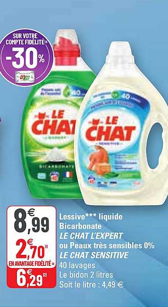 lessive liquide bicarbonate le chat l'expert ou peaux très sensibles 0% le chat sensitive