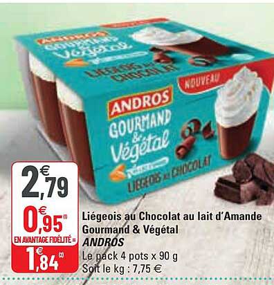 liégeois au chocolat au lait d'amande gourmand & végétal andros