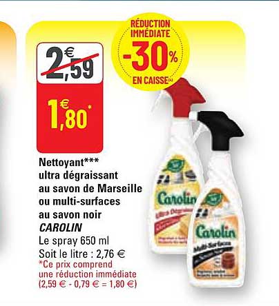 nettoyant ultra dégraissant au savon de marseille ou multi-surfaces au savon noir carolin