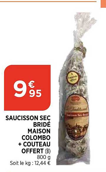Saucisson Sec Bridé Maison Colombo + Couteau Offert