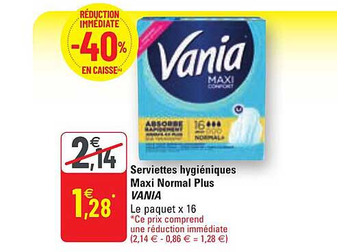 serviettes hygiéniques maxi normal plus vania