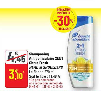 Shampooing Antipelliculaire 2 En 1 Citrus Fresh Head & Shoulders