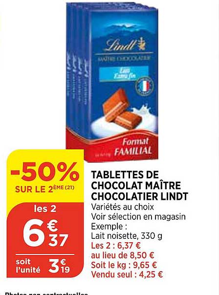 tablettes de chocolat maître chocolatier lindt