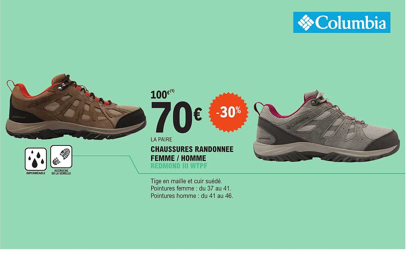 columbia chaussures randonnée femme ou homme redmond III wtpf