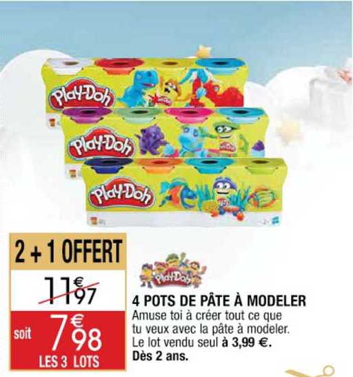 4 pots de pâte à modeler 2+1 offert