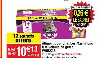 aliment pour chat les marmitons à la volaille en gelée whiskas 12 sachets offerts