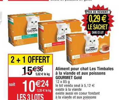 aliment pour chat les timbales à la viande et aux poissons gourmet gold 2+1 offert
