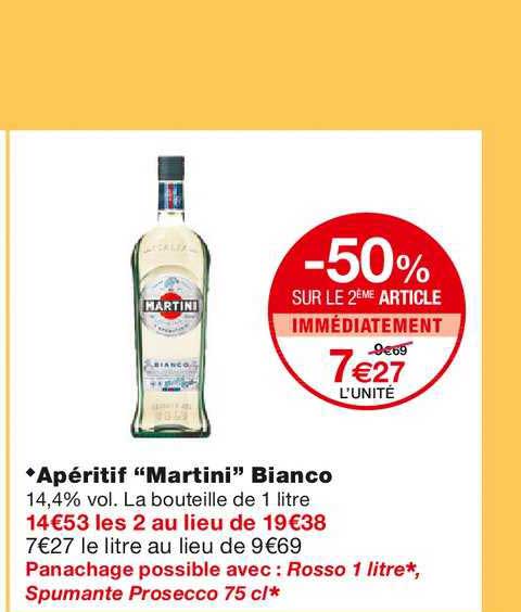 apéritif martini bianco -50% sur le 2ème article immédiatement
