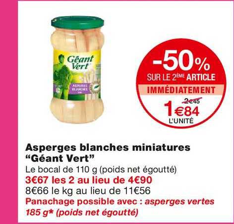 asperges blanches miniatures géant vert -50% sur le 2ème article immédiatement
