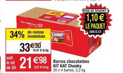 barres chocolatées kit kat chunky 34% de remise immédiate