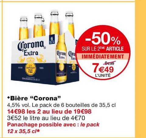 bière corona -50% sur le 2ème article immédiatement